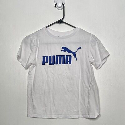 Puma Tee Shirt Girls Size Medium 10-12 White Short Sleeve Logo Boxy Top