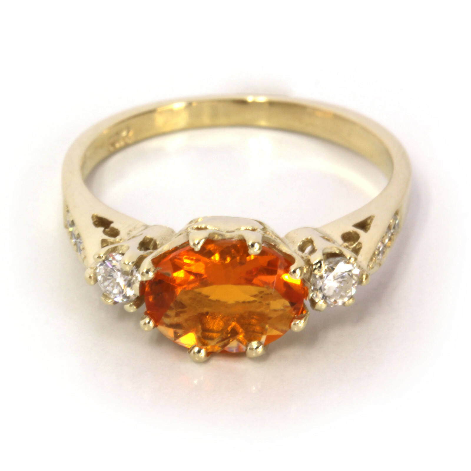 Pre-owned Jewelry By Arsa 1.1 Ctw Natural Orange Fire Opal & Diamond Solid 14k Yellow Gold Solitaire Ring