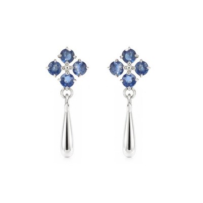 Boucles d'oreilles pendantes goutte ronde saphir naturel en argent sterling...