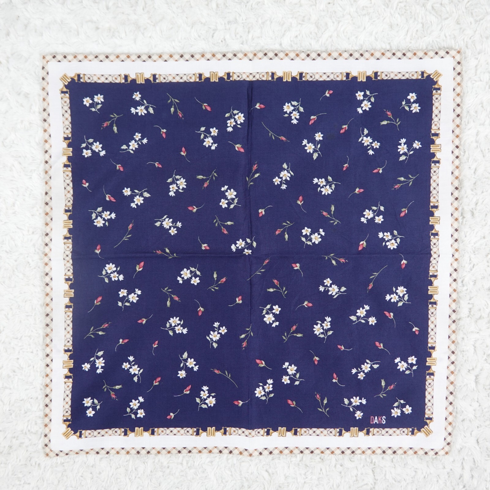 ◇DAKS◇ [Dax Scarf] Blue Chain Print Robe Scarf Pack of 8 Paisley MultiFunctional Scarves 100% Cotton for