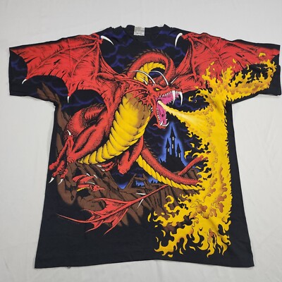 Vintage 1993 Liquid Blue T-Shirt Dragon Vs Knight All Over Print Size XL AOP DS