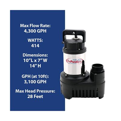 The Pond Guy RapidFlo Submersible Outdoor Water Pump, Perfect for Ponds, Wate...