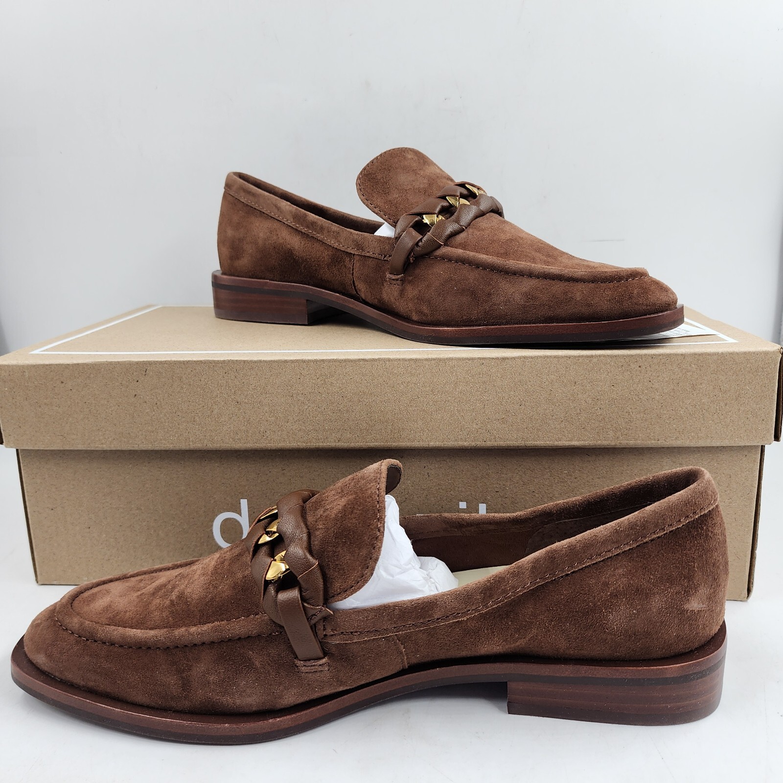 Dolce Vita Sallie Suede Chain Bit Loafers Women's 7.5 Brown Round Toe Slip On - Picture 3 of 18