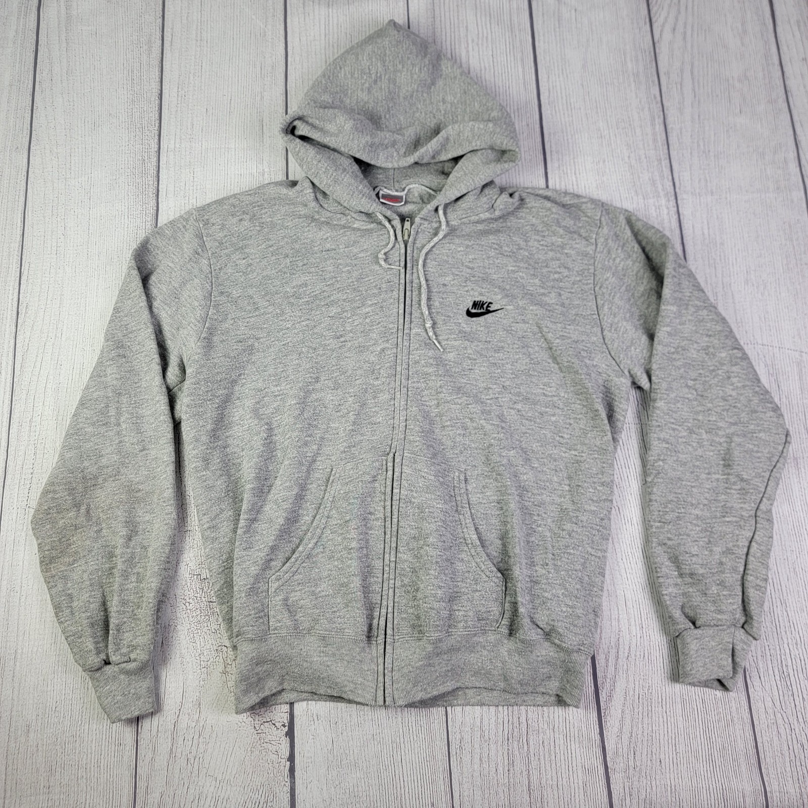 VTG NIKE Swoosh Full Zip Hoodie Sweatshirt 80s 90s Gray Size