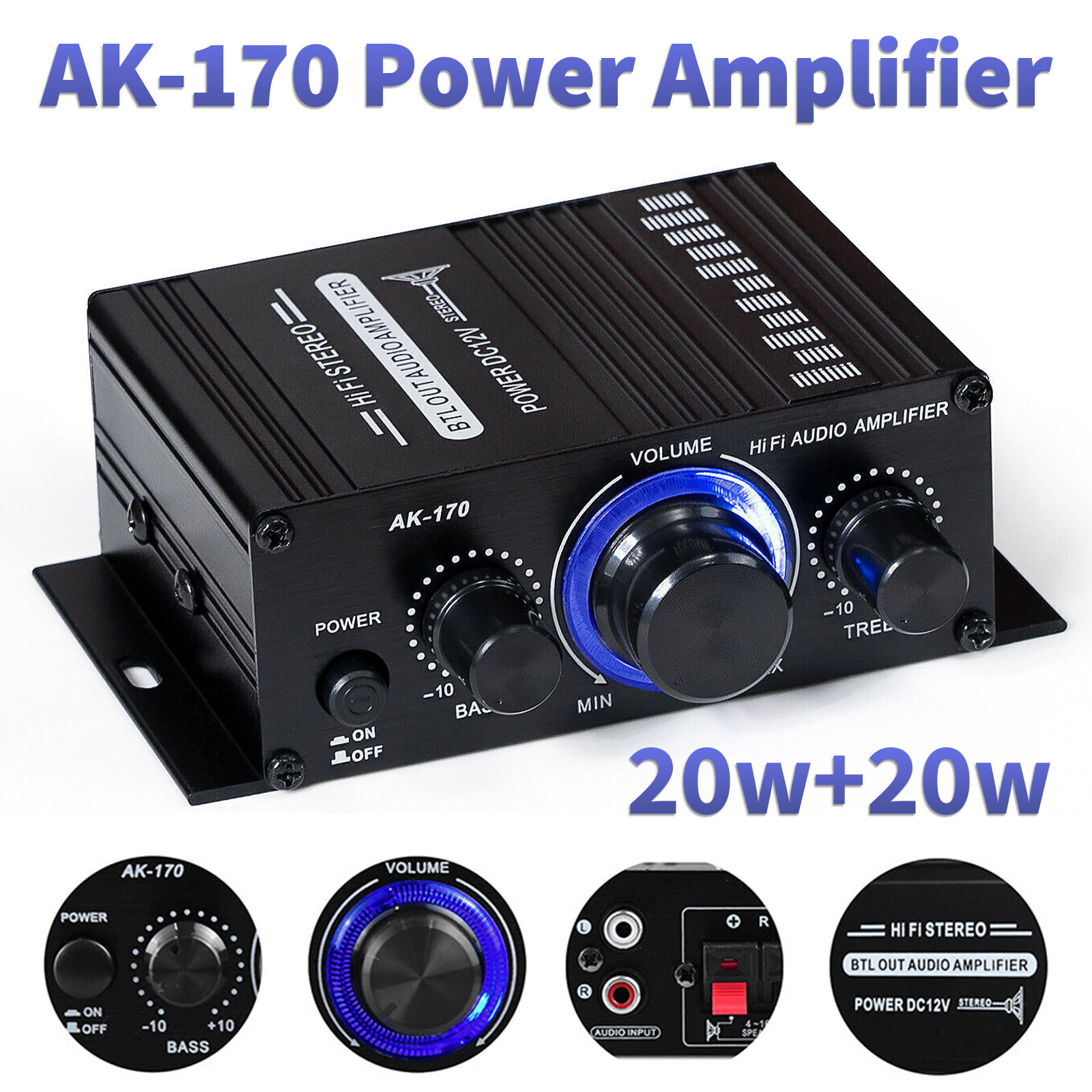 12V 400 Watt Car Audio Stereo Amplifier 2 Channels HiFi Speaker Power Amp System