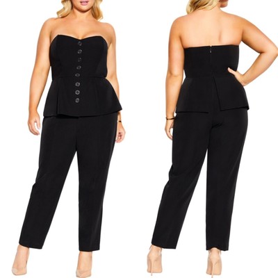 NEW Plus Size CITY CHIC Black EMMA Strapless PEPLUM Button COCKTAIL JUMPSUIT 18