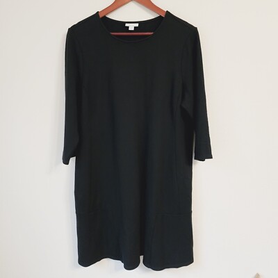 J.Jill Ponte Women Shift Midi Dress L/P Black 3/4Sleeve Round Neck Viscose Blend