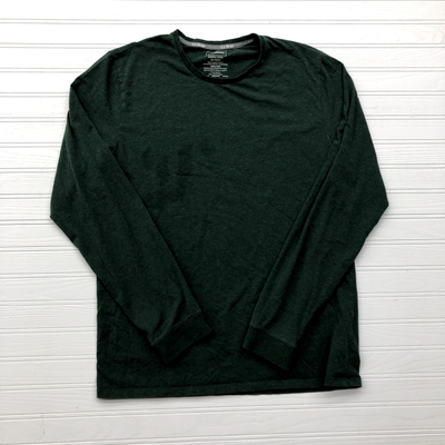 L.L Bean Slightly Fitted Green Solid Long Sleeve Round Neck T