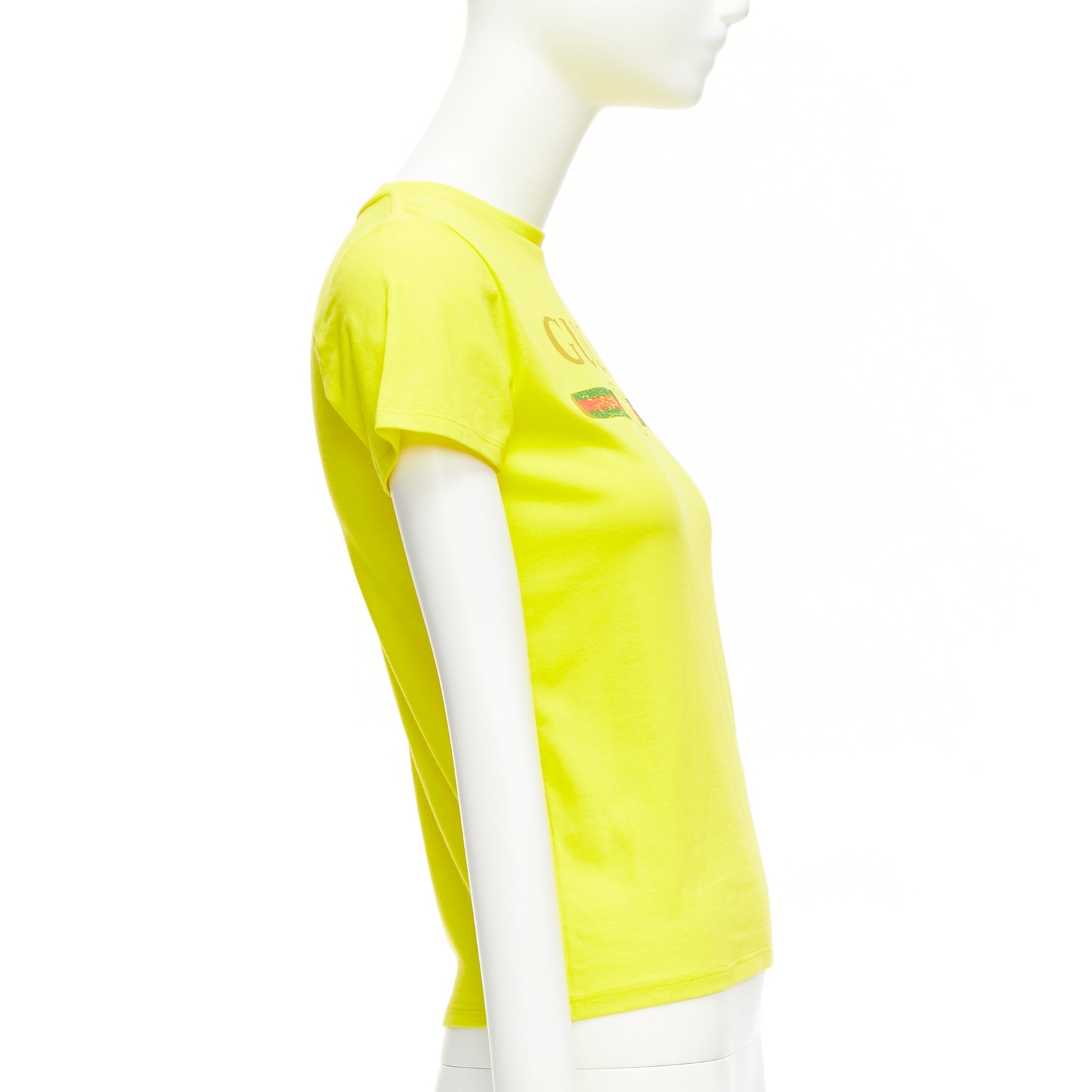 GUCCI KIDS bright yellow vintage logo crew neck tshirt 10Y