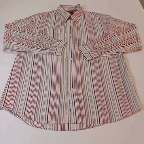 Lucky Brand Dungarees Men's Red Gray White Stripes Shirt Long Sleeve Size Large