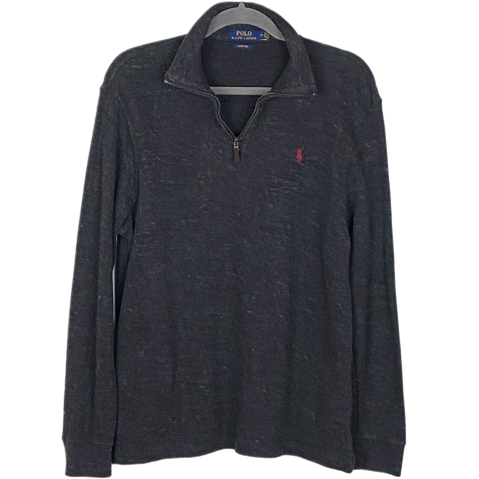 Polo Ralph Lauren dark heather grey 1/4 zip sweater with red
