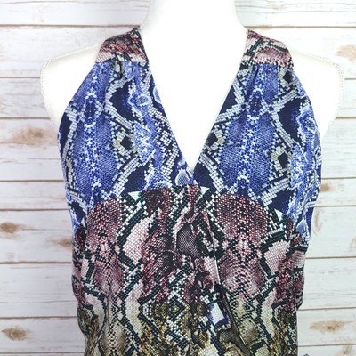 Parker Top Womens Medium Multicolor Python Print Sleeveless Faux Wrap Silk Top