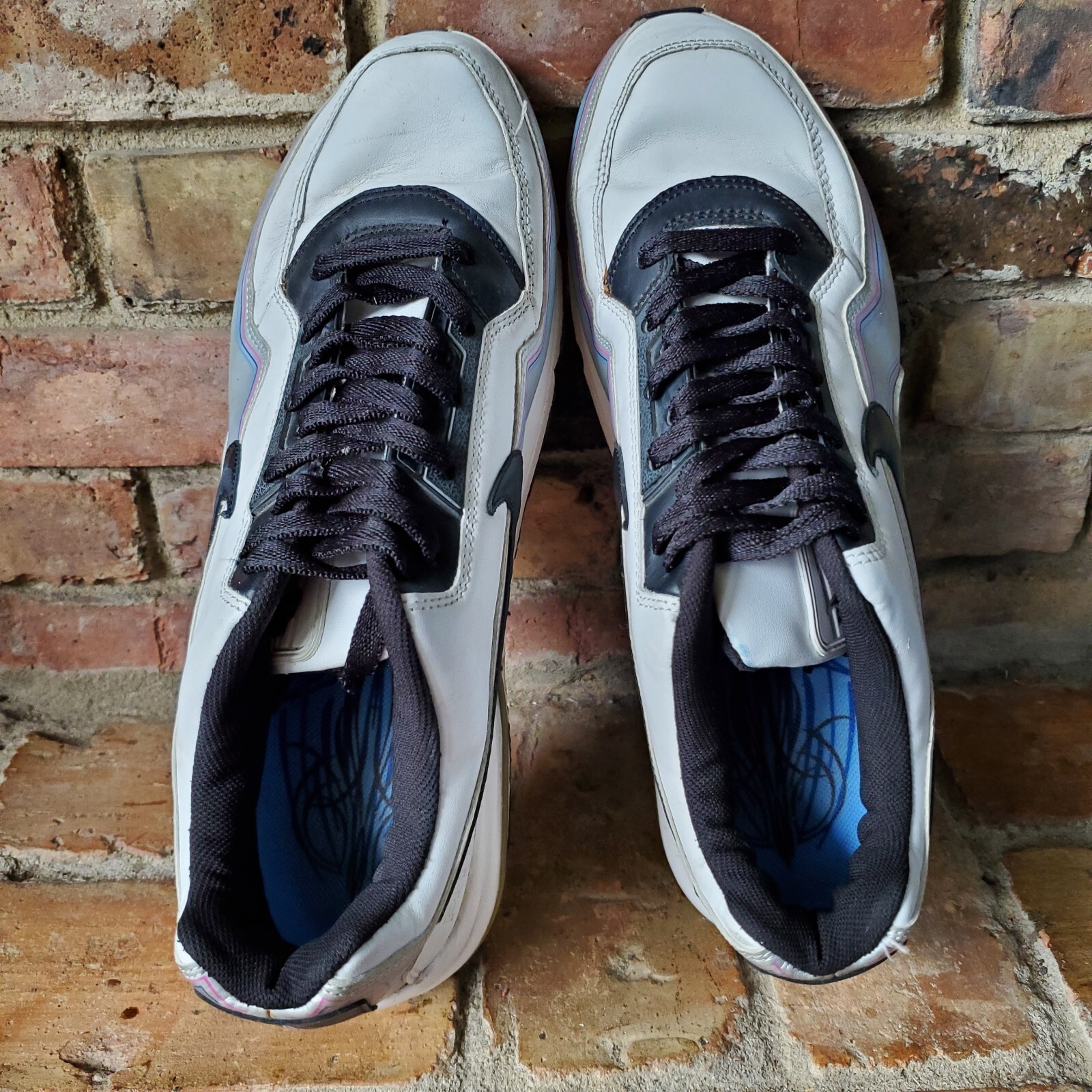Nike Men's Air Max White Leather Running Sneakers Shoes White Black Size 13