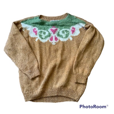 Vintage Handcrafted Wool Pullover Sweater Gold Ladies Size Large