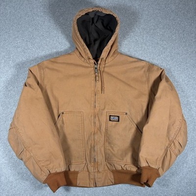 Big Smith Large Hooded Work Jacket Coat Mens Brown Canvas Fleece Lined Workwear