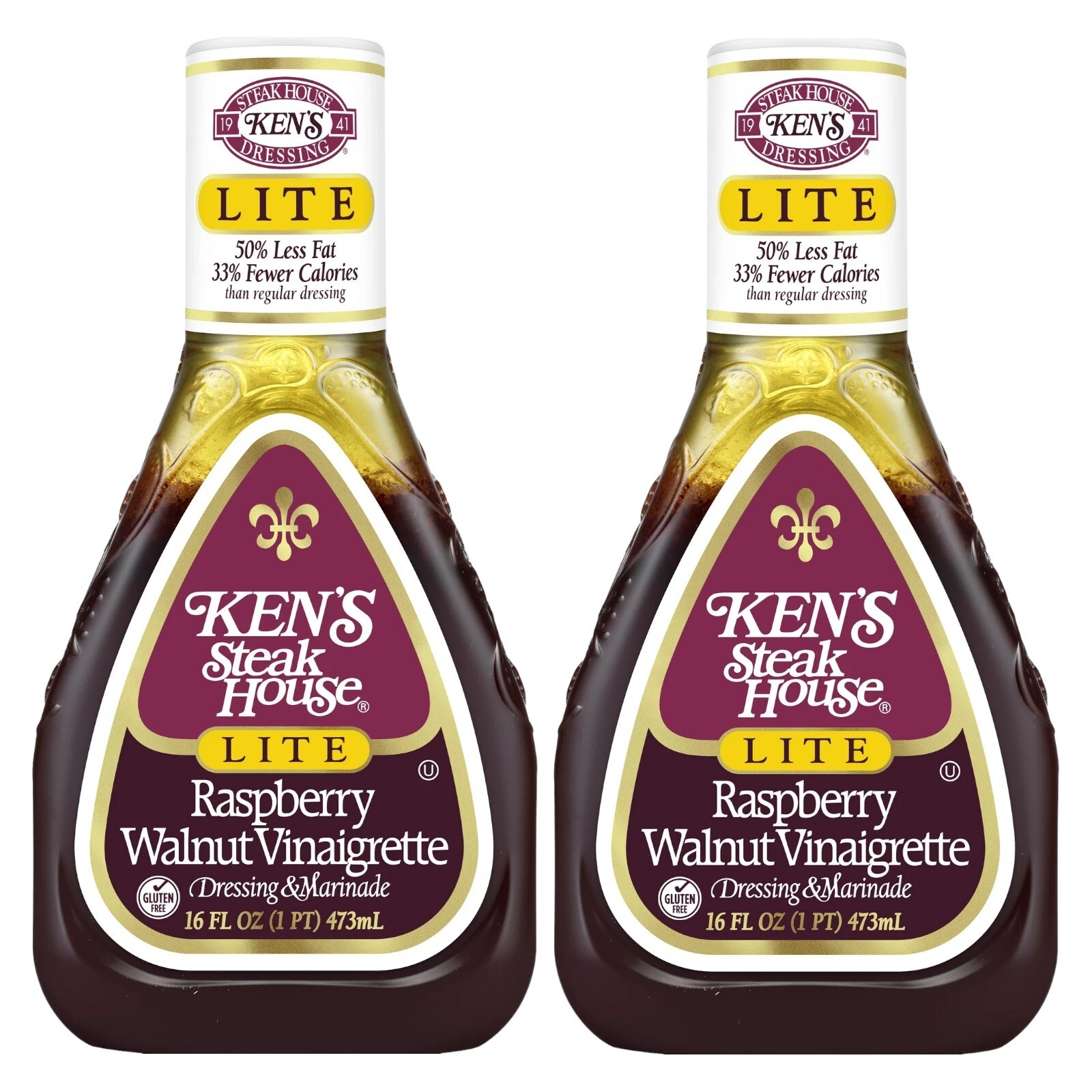 Ken's Steak House RASPBERRY WALNUT Vinaigrette Dressing LITE 16 oz (2 Botles)