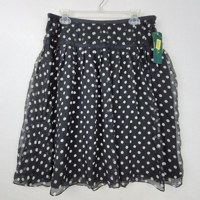 Lauren Ralph Lauren Black White Polka Dot Silk Pleated A-Line Skirt NWT Size 10