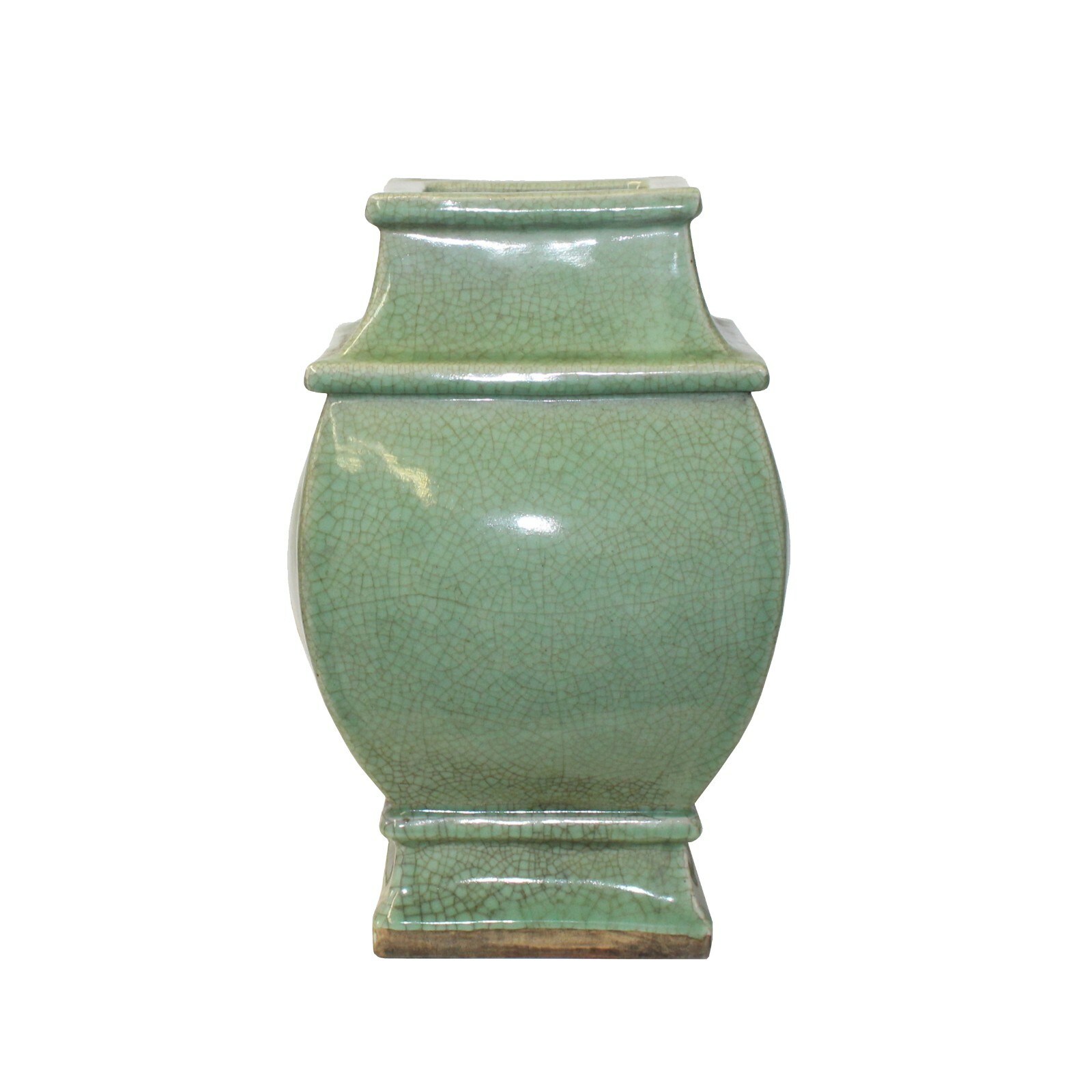 Chinese Ceramic Crackle Pattern Square Curve Body Celadon Green Vase ws1067S Chinese Ceramic Crackle Pattern Square Curve Body Celadon Green Vase ws1067S
