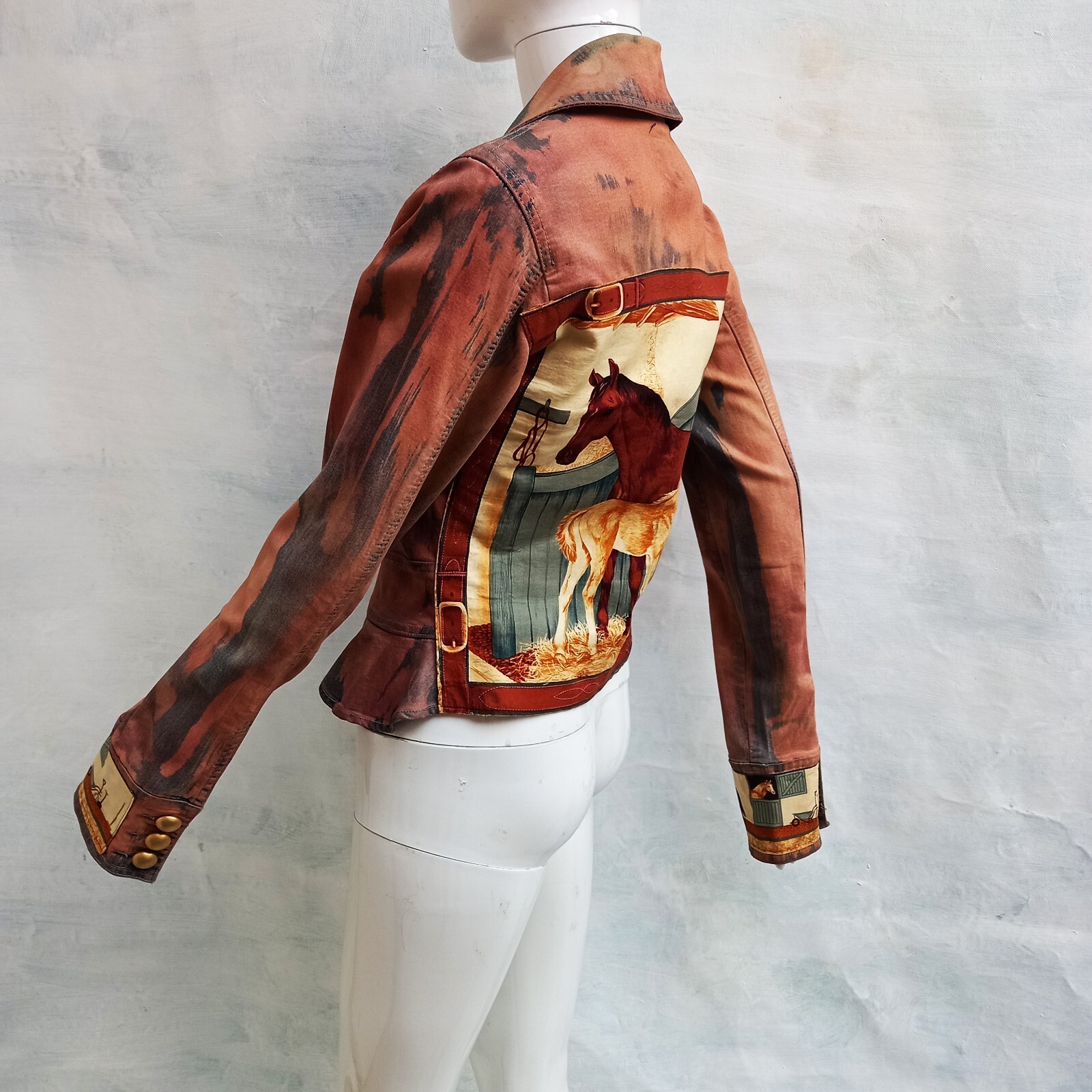 Pre-owned Amira Di Transilvania Denim Casual Woman Jacket Luxury Fashion Brand Italy Spring Autumn Horses Brown