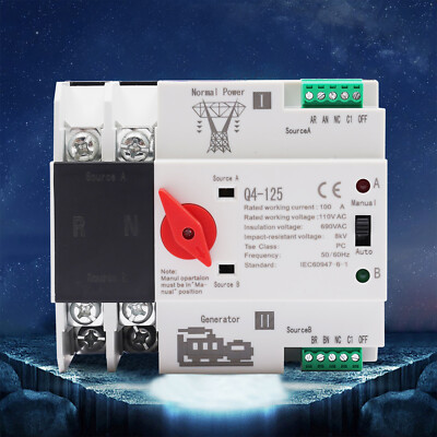 Dual Power Auto Transfer Switch Generator Changeover Switch Automatic 100A 2P