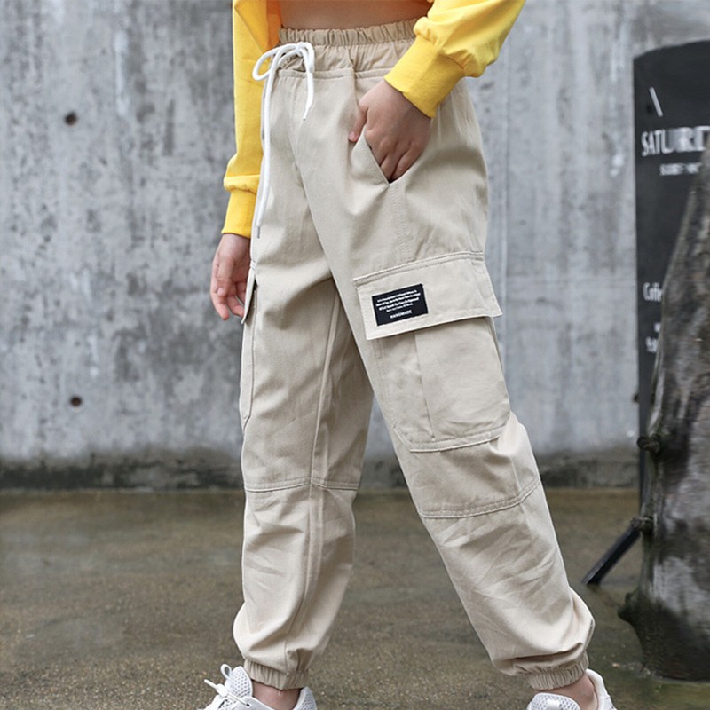 US Girls Cargo Jogger Pants Sports Pockets Trousers Sweatpants with Drawstring