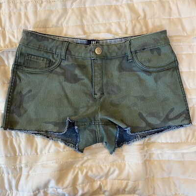 Flip Side Jeans Shorts Womens 11 Camo Stone Wash Reversible Denim Frayed Hem eBay