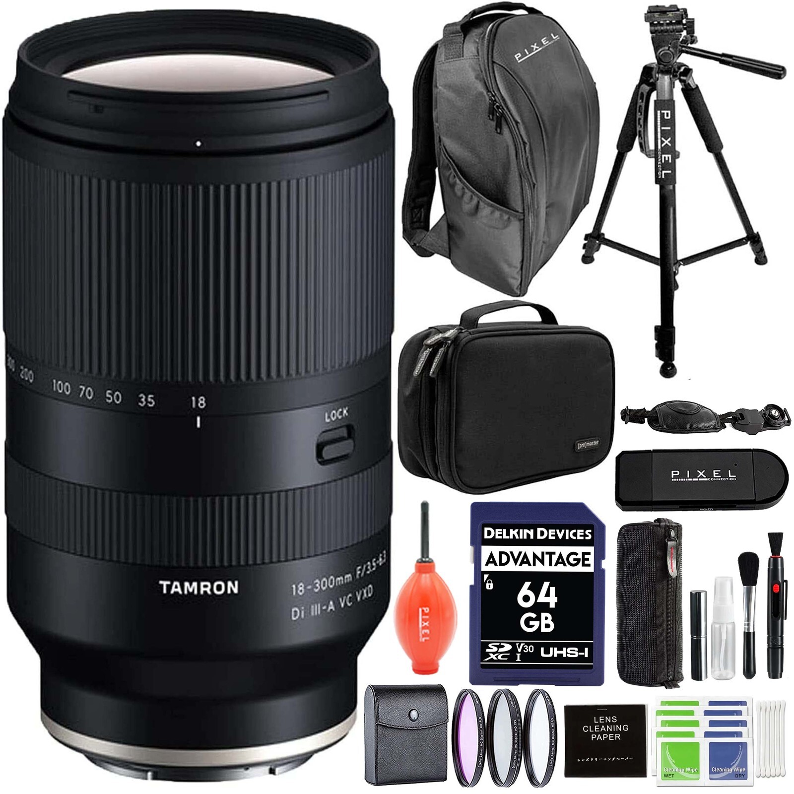 Tamron 18-300mm f/3.5-6.3 Di III-A VC VXD Lens for Sony E Bundle w/ Plus Kit
