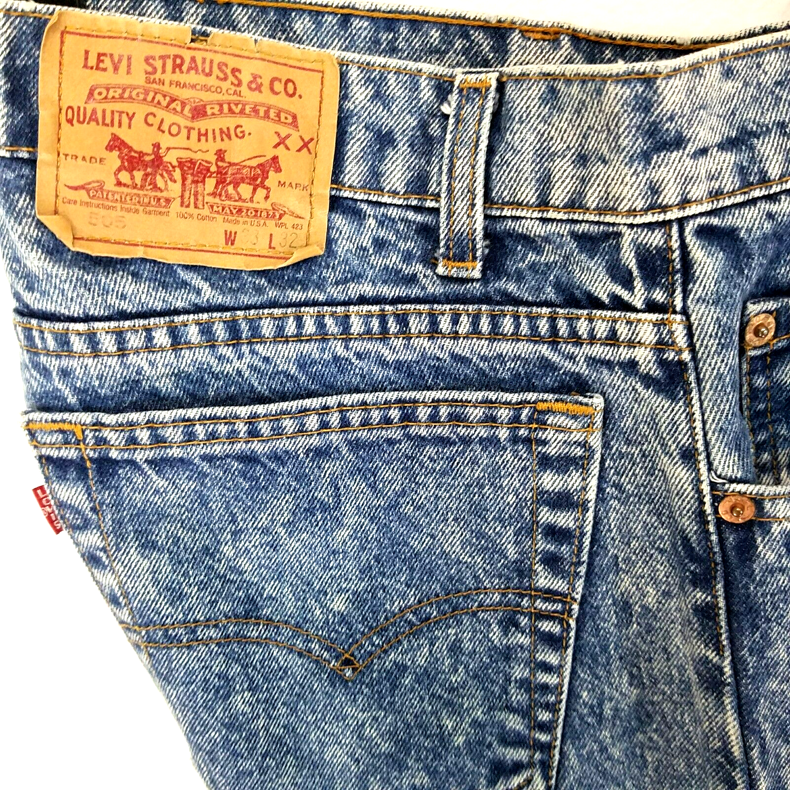Vtg 80s LEVI's 505 Blue Acid Wash Jeans USA MADE Men's 33x32