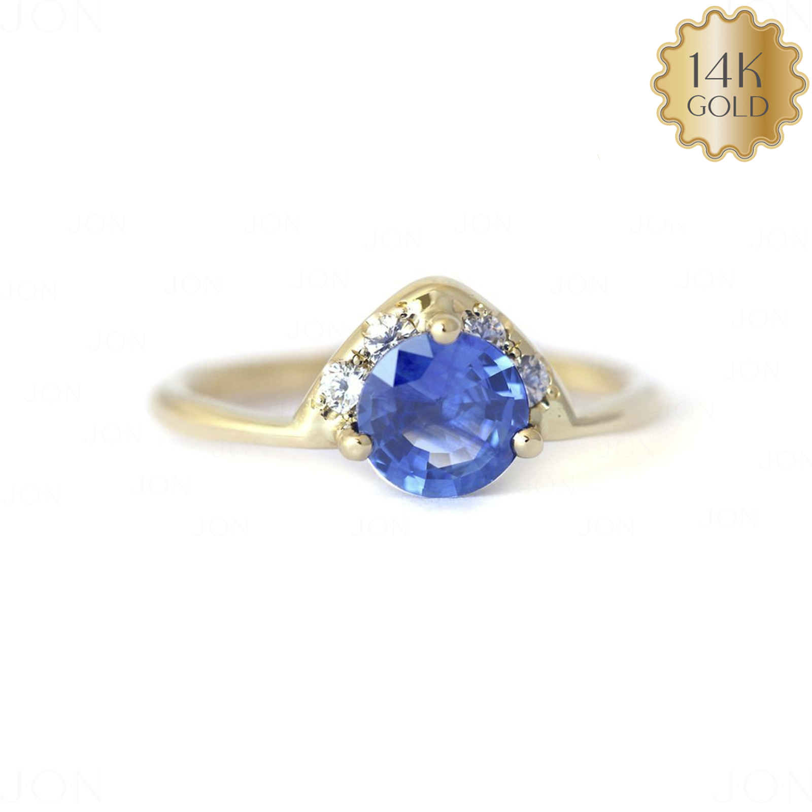 14K Gold Diamond and 1.00 Ct Blue Sapphire Wedding Ring for Women