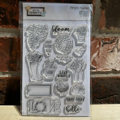 Spring Farmhouse Live Simply 4x6 Photopolymer Acrylic  Stamp Set (new set of 17)