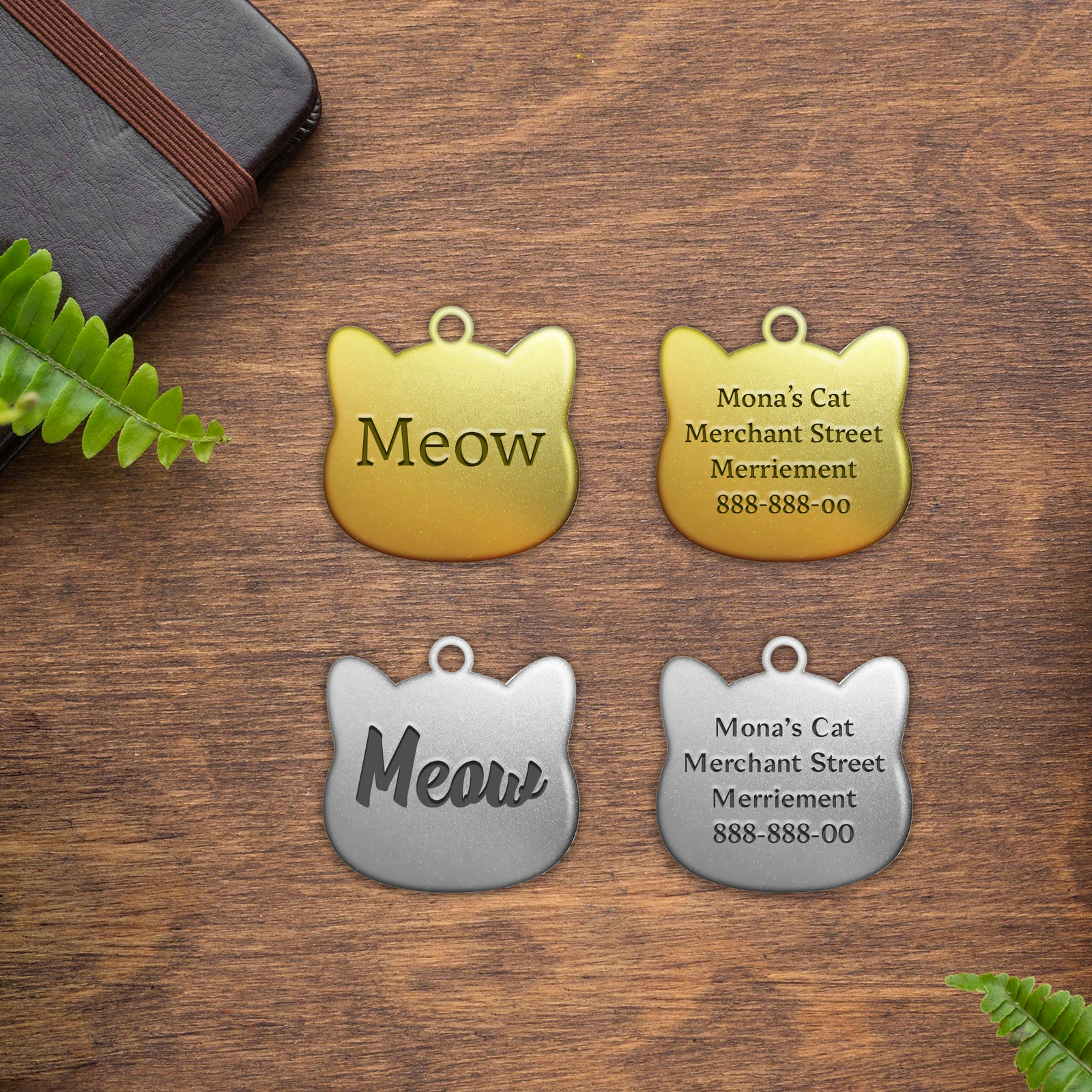 Personalised Cat Tag Engraved Pet Face Collar ID Tags Kitten Quality Engraving