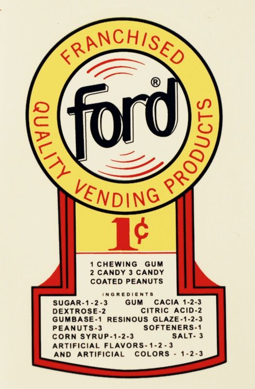 FORD 1 CENT.GUMBALL, COINOP, VENDING, WATER SLIDE DECAL N# DF 1004