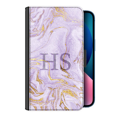 Personalised Phone Case For iPhone 13/12/11 Lilac Purple Marble PU Leather Cover