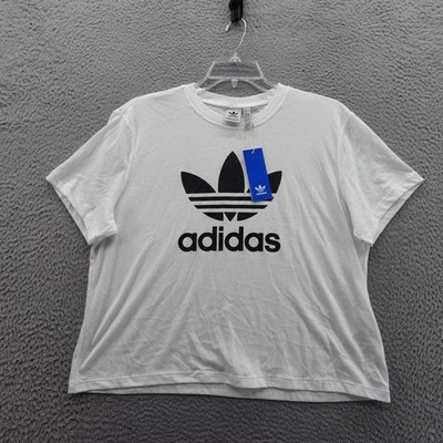 Adidas Originals Trefoil Boxy Tee Shirt Large White Womens Casual Oversized NWT
