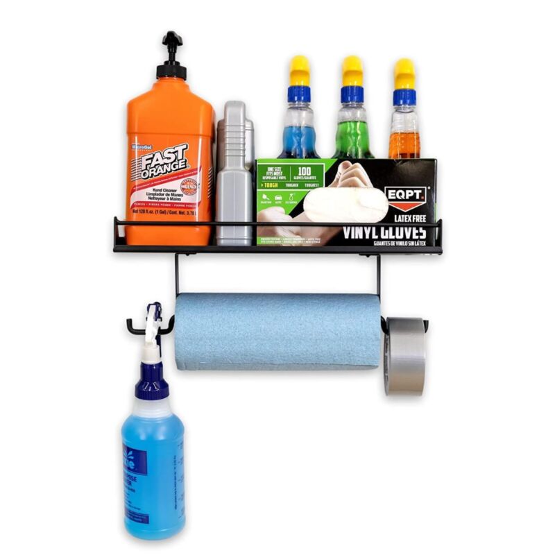 Heavy-Duty Garage Storage Shelf w Hooks & Towel Holder -