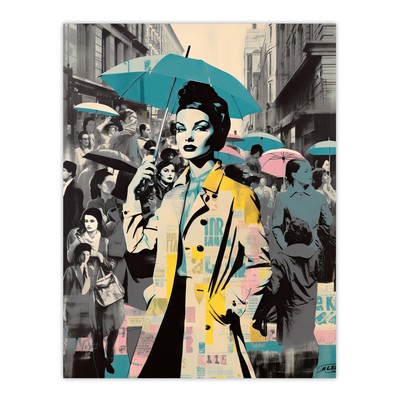 New York City Winter Retro Fashion Collage Busy Street Wall Art Poster Print