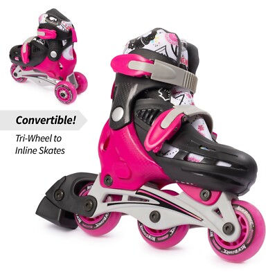 New Bounce Beginner Roller Skates,Tri-Wheel to Inline Convertible Size US 8-11