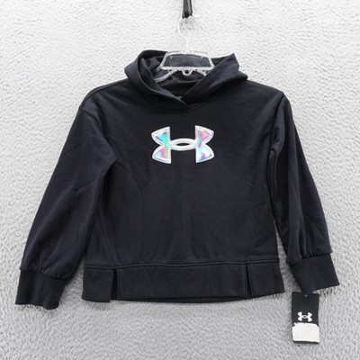 Under Armour Girls Black Iridescent Logo Fleece Pullover Hoodie Size 6 NWT