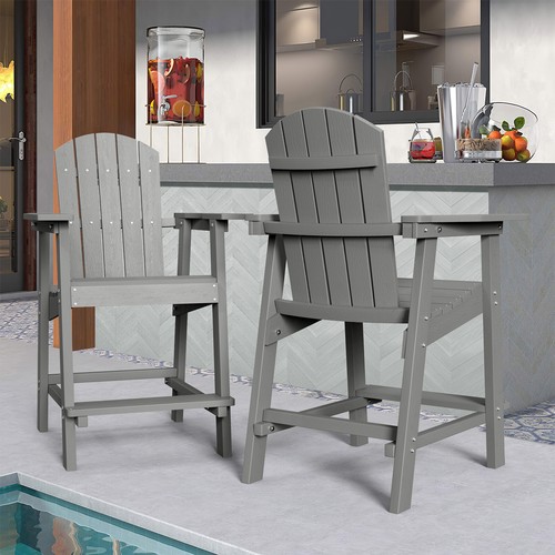 Outdoor Adirondack Chairs Weather Resistant Patio Tall Bar Stools with Footrest