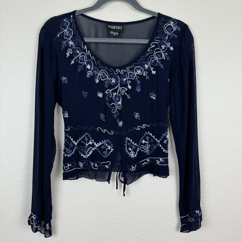 Vintage Passport Boho Hippie Embroidered Sheer Cropped Long