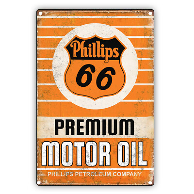 Phillips 66 Premium Motor Oil Petroleum Gasoline Vintage Aluminum Metal Sign