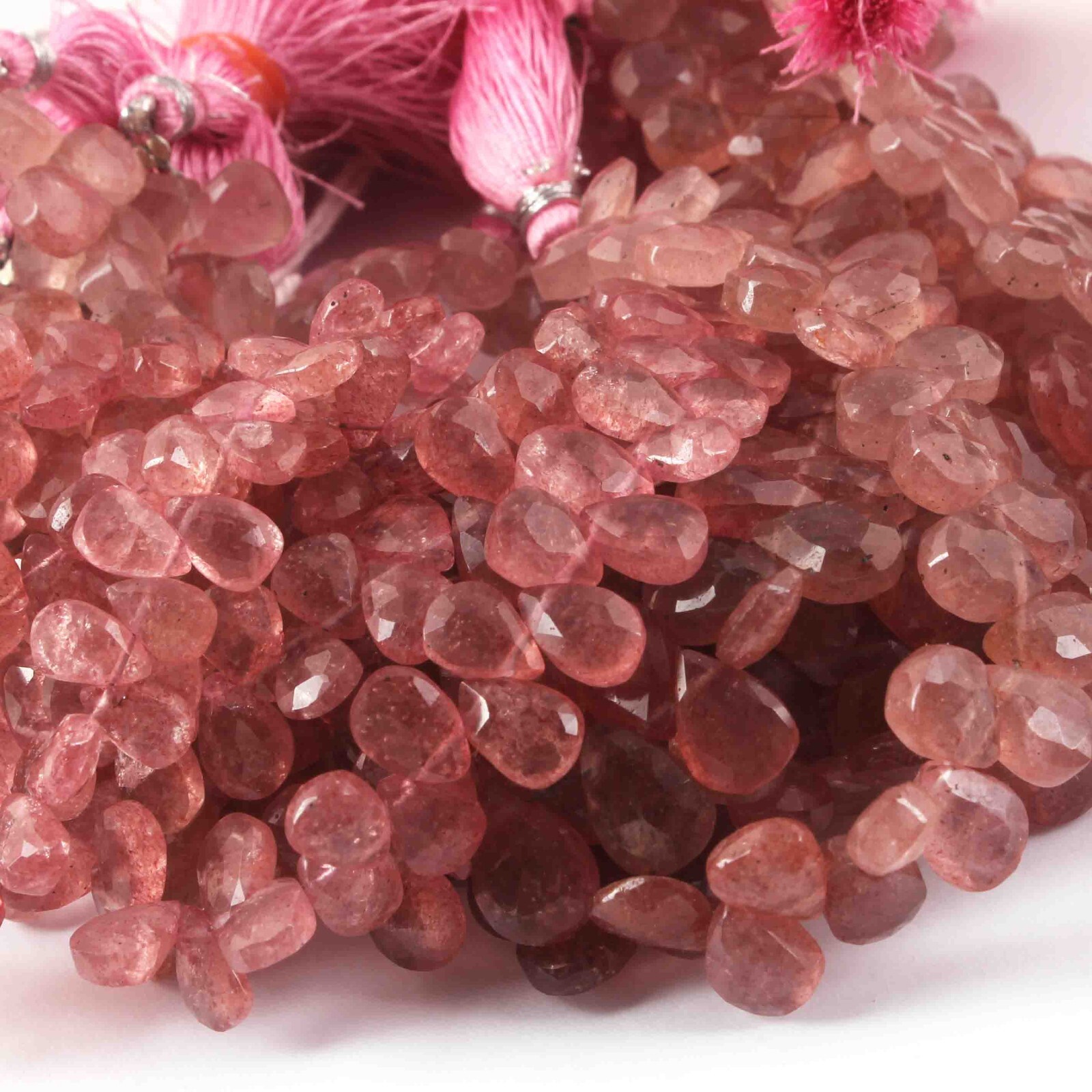 1 Strand Strawberry Quartz Faceted Briolettes -Pear Shape