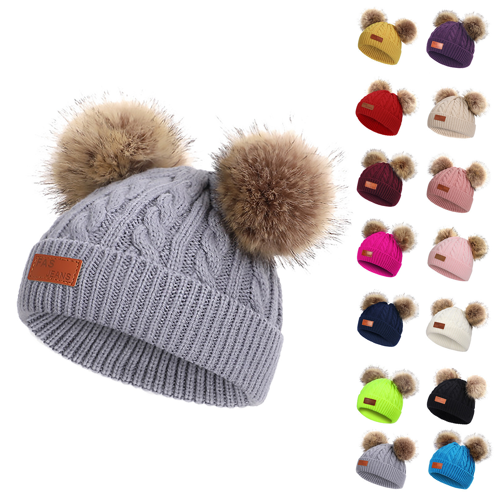 Baby Faux Fur Pom Beanies