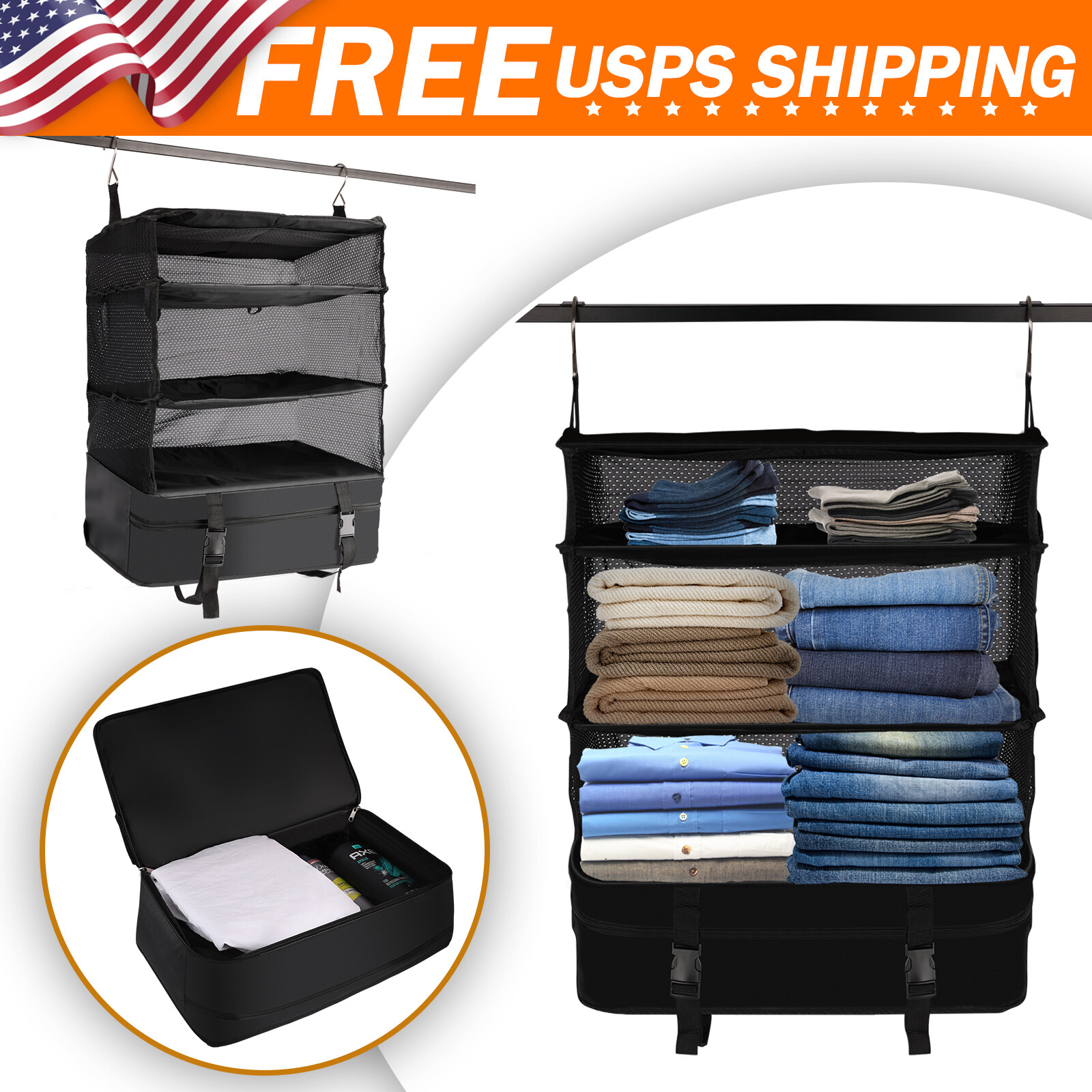 4-Shelf Hanging Closet Organizer and Storage Collapsible Hanging Storage Shelves