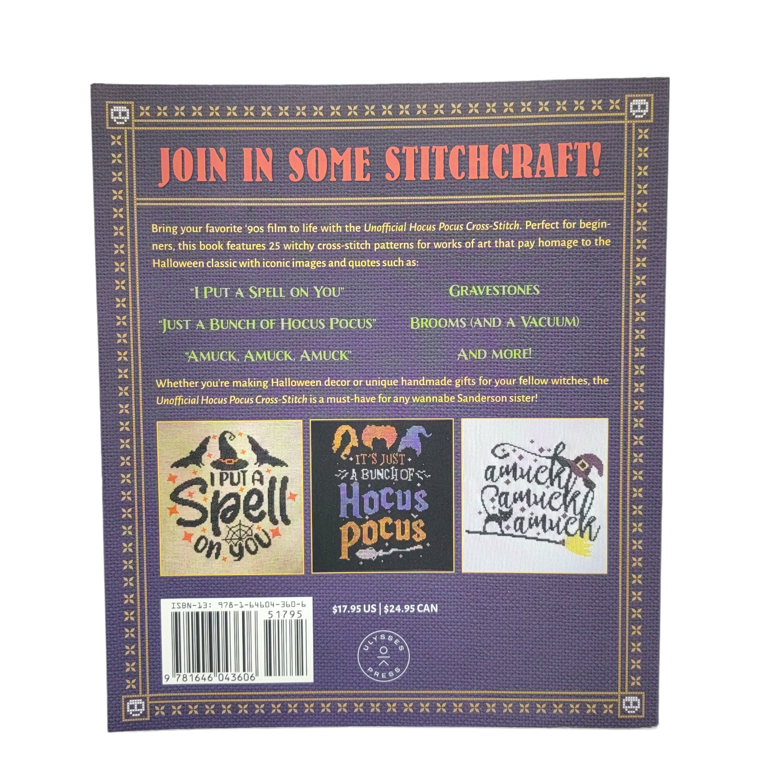 Unofficial Hocus Pocus Cross-Stitch Soft Cover Book of 25 Patterns Ulysses Press