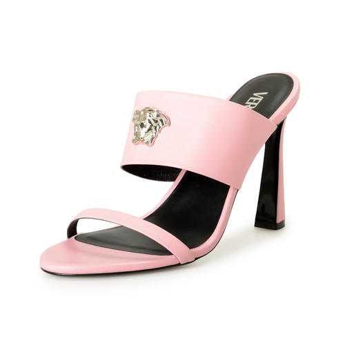Versace Women's Silver Medusa & Rose 100% Leather Sandals