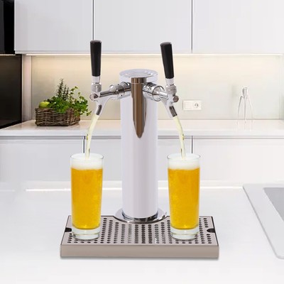 Silver D-Type Kegs Beer Tower Double-Tap Beer Column Kit W/Dual Gauge Regulator