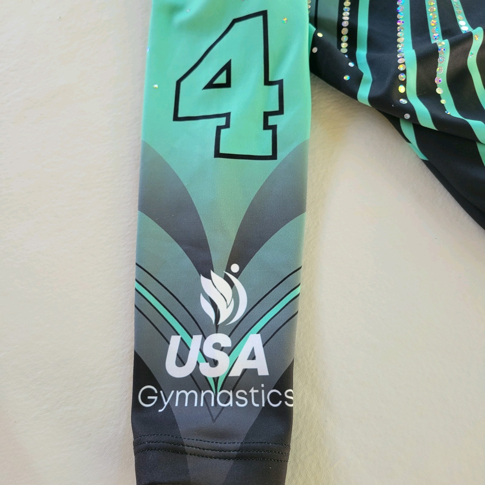 New GK Elite Team USA Gymnastics Leotard Teal Black Long Sleeve Medium USA Made