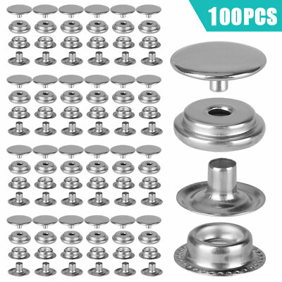 100Pcs Metal Heavy Duty Fastener Snap Press Stud Cap Button Base Kit Marine Boat
