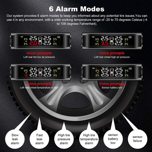 Car Wireless Solar TPMS LCD Tire Pressure Monitoring System + 4 External Sensors